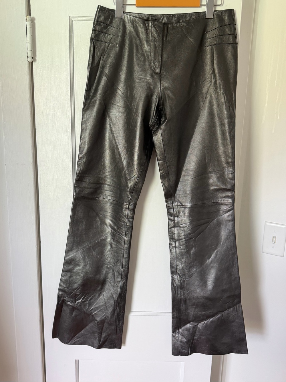 Cache 100% Lamb Leather Metallic Pewter Pant